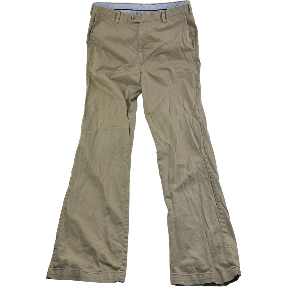 Peter Millar Khaki Pima Cotton Spandex Flat Front Chino‎ Pants Mens Size 36X37